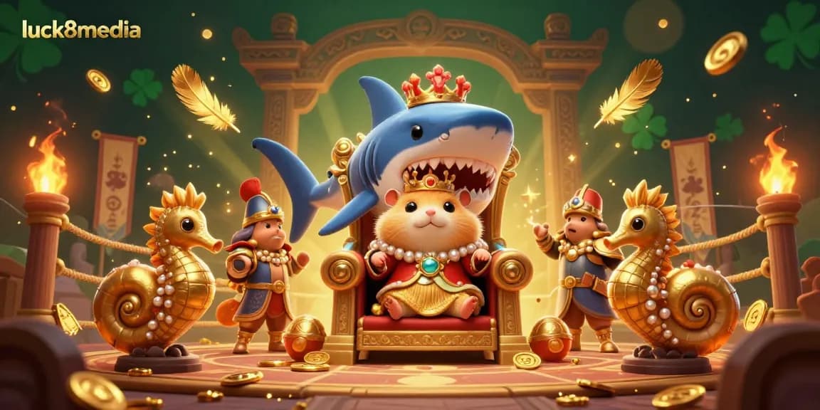 Engage in thrilling casino fun with luck8media's golden hamster king amid dynamic slot games.