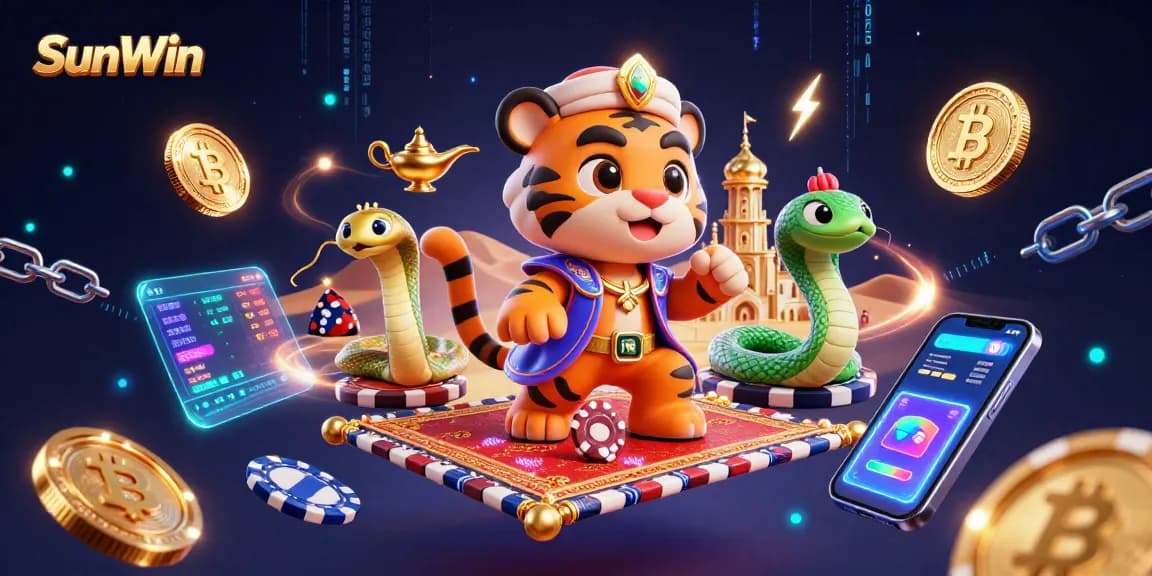 Experience the thrill with SunWin's vibrant casino themes featuring an Arabian-themed tiger sultan.