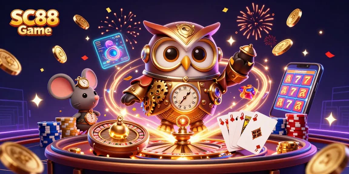 Engage with the SC88 Game in this vibrant steampunk casino scene full of dynamic elements.