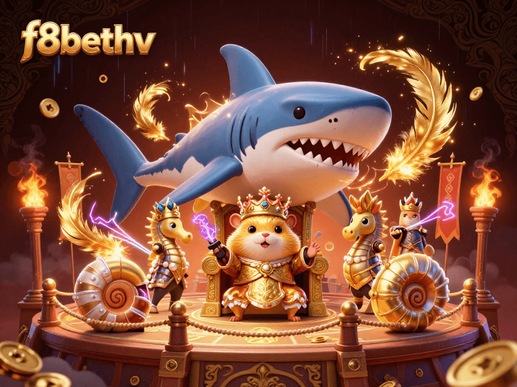 Experience vibrant gaming action with f8bethv's dynamic casino scene featuring a golden hamster king and undersea guardians.