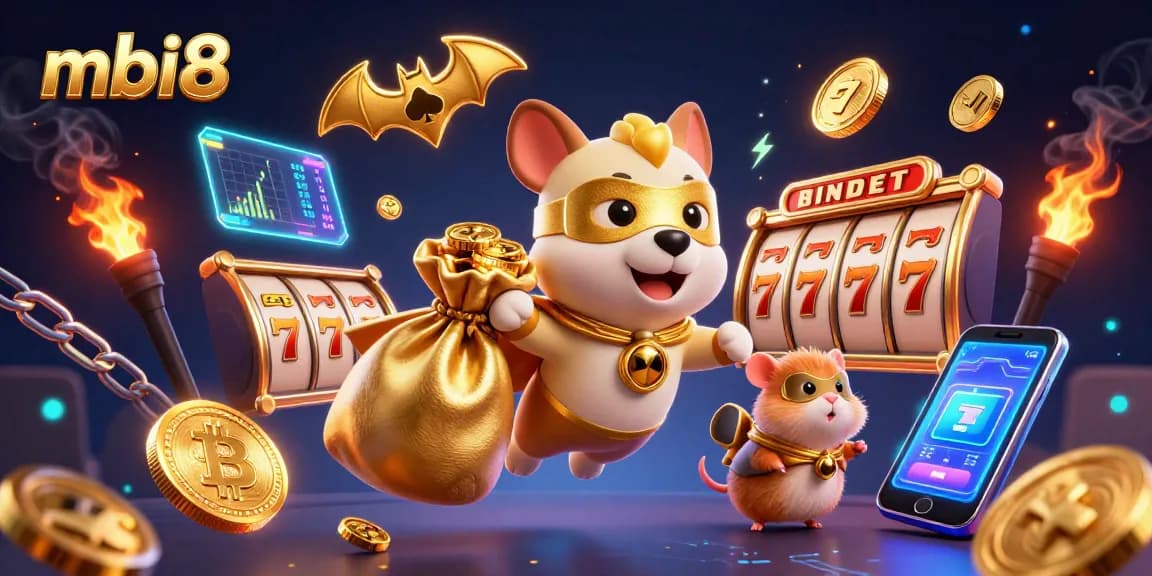 Experience thrilling gameplay with mbi8 in this vibrant cartoon illustration of casino excitement.