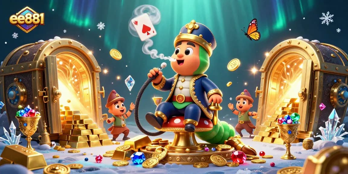 Experience the exciting world of ee881 as playful characters engage in high-stakes poker amid a vibrant casino atmosphere.