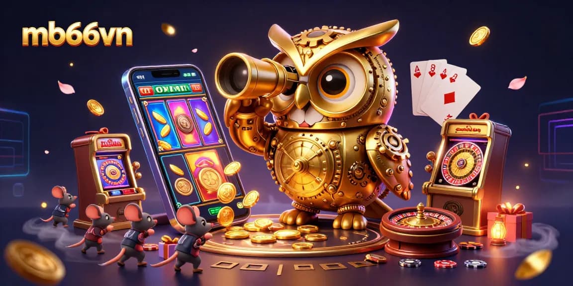 Engage with mb66vn's captivating casino experience featuring a golden owl and vibrant slot games.