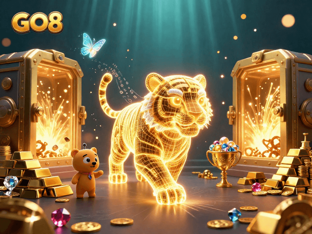 Experience winning strategies at GO8's digital casino with golden treasures and vibrant energy.