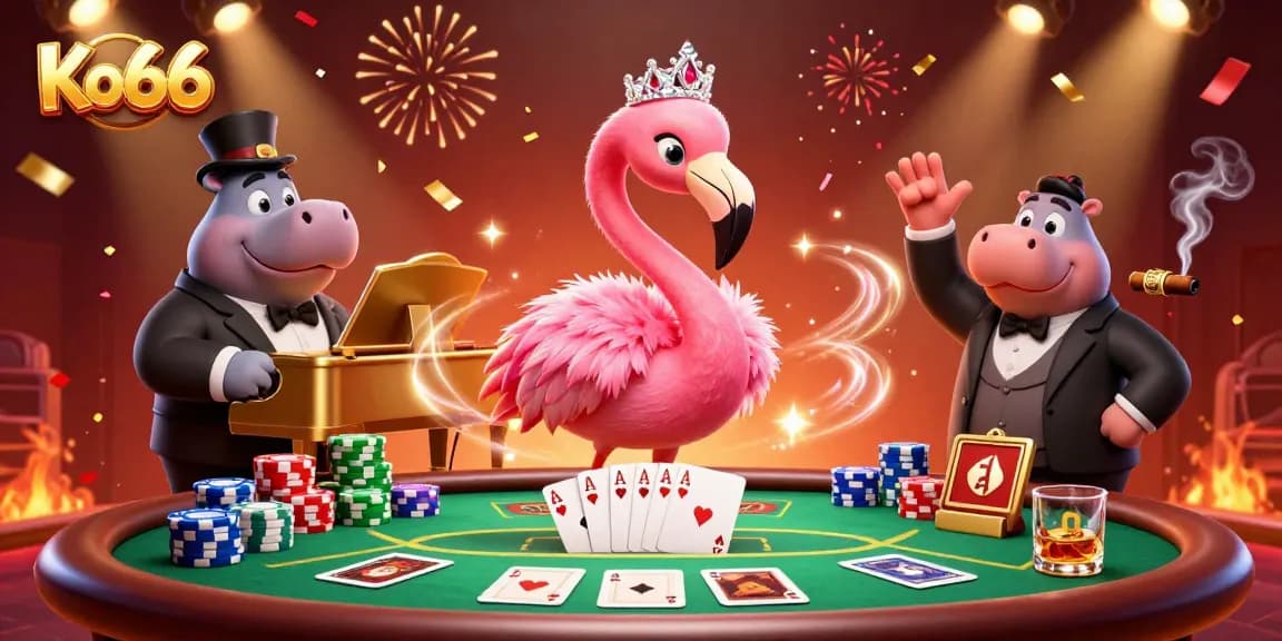 Experience winning strategies at Ko66 with an engaging 3D casino illustration featuring vibrant characters and gaming elements.