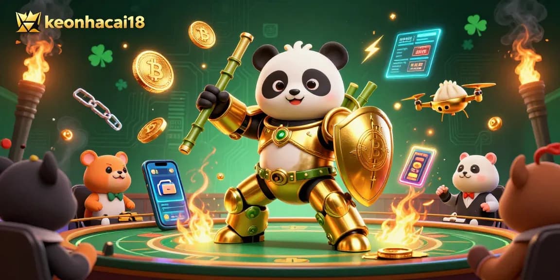 Engage in thrilling sports betting strategies at keonhacai18 with vibrant arena action and crypto elements.