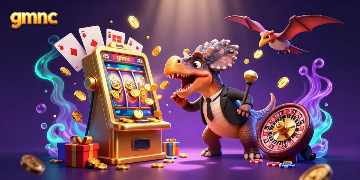 gmnc showcases a pachycephalosaurus headbutting a slot machine, capturing a jackpot.