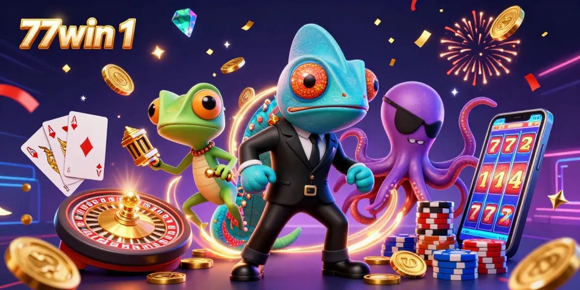 Experience exciting gaming action with 77win 1, featuring vibrant characters and dazzling casino elements.
