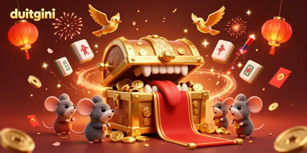 Engage in exciting gambling adventures with duitgini amidst a vibrant celebration of treasures and rewards.