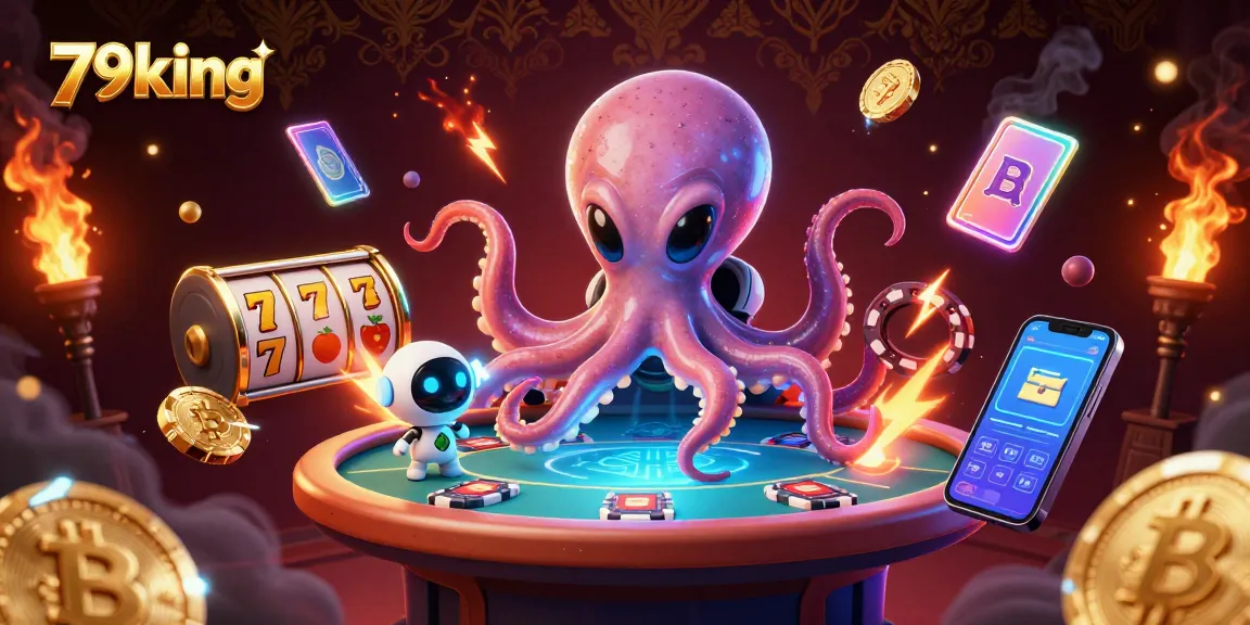 Engage in thrilling games at 79king with vibrant alien octopus and colorful poker gaming atmosphere.