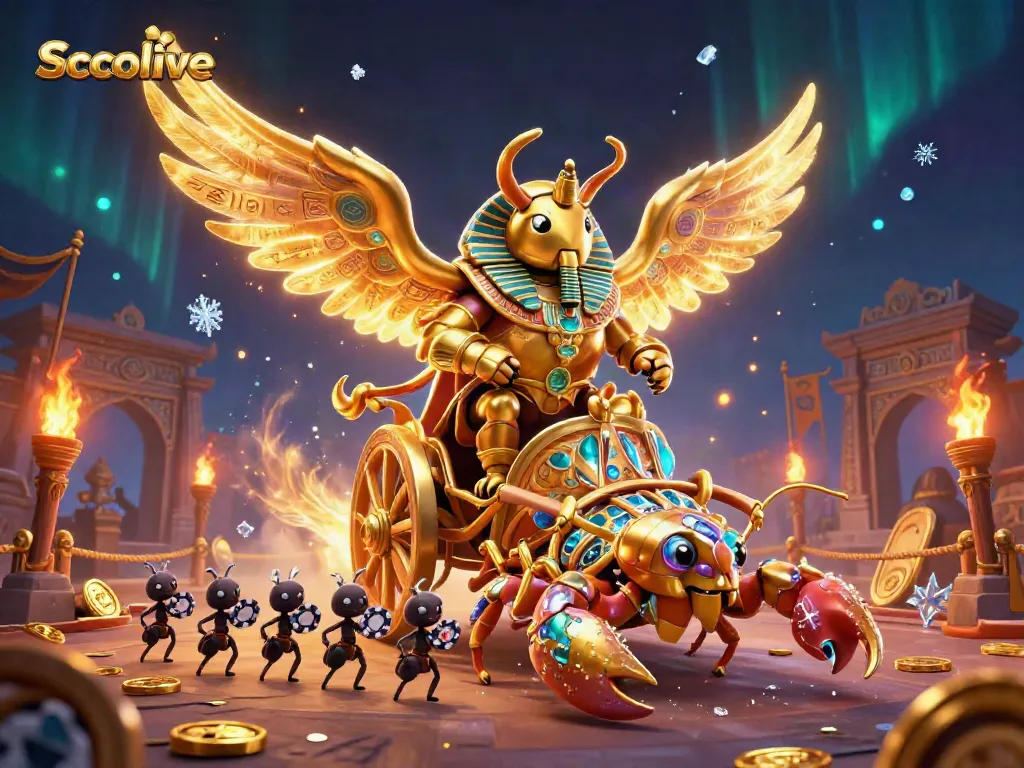 Experience the thrill of Socolive with its dynamic illustration showcasing a golden scarab beetle and exciting gambling elements.