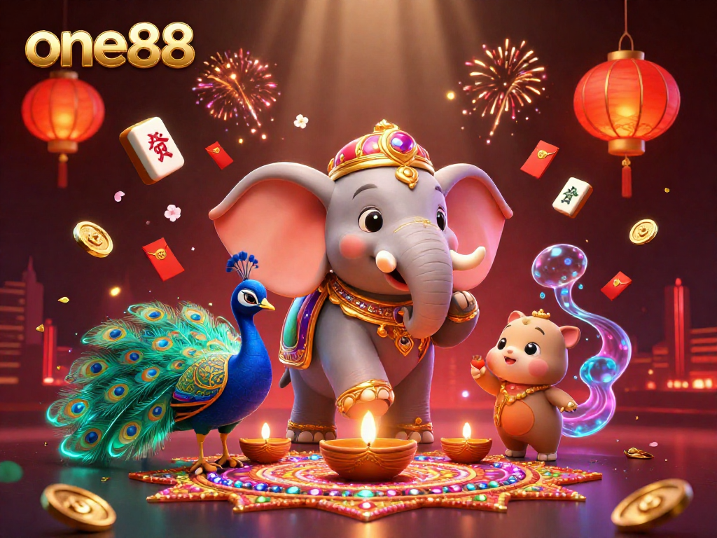Engage with one88's vibrant online casino experience through a richly detailed 3D illustration featuring playful elements.