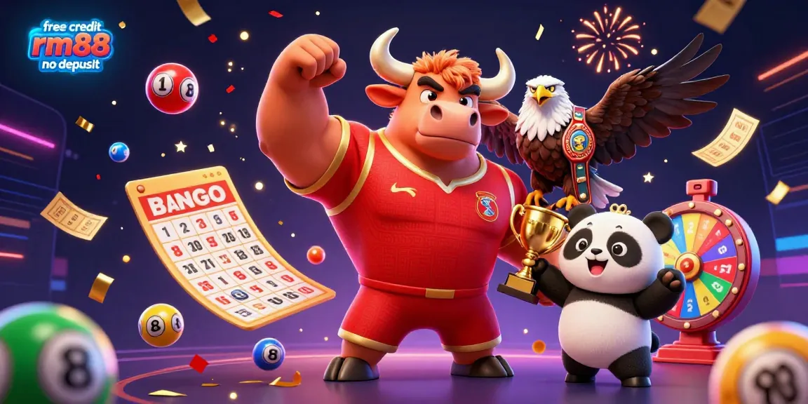 Engage with exciting promotions like free credit rm88 no deposit while celebrating wins with animated characters and casino elements.