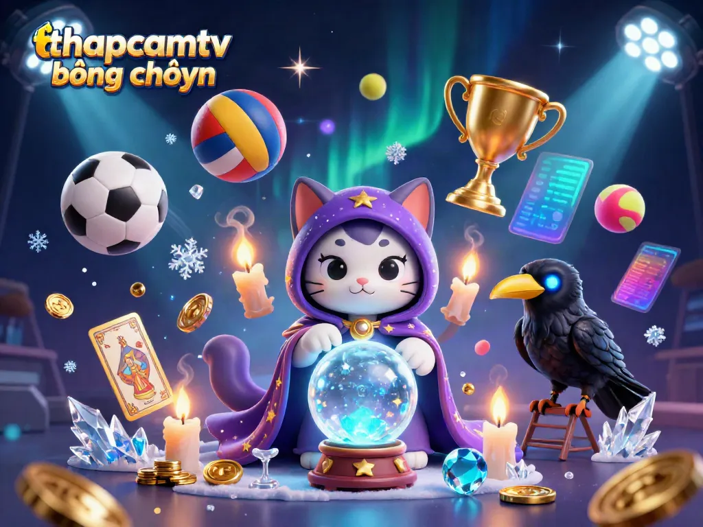 Experience thapcamtv bóng chuyền through a vibrant illustration of fortune-telling characters mingling with sports action.