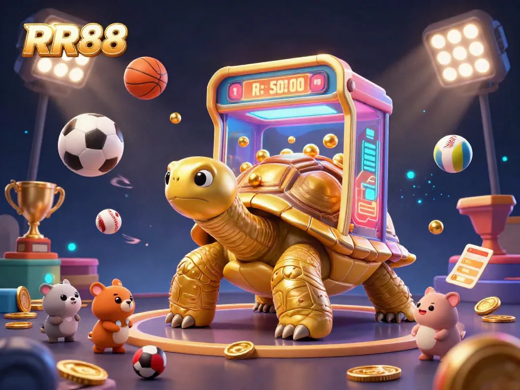 Experience thrilling gameplay at RR88 with a golden tortoise pinball machine attracting eager players.