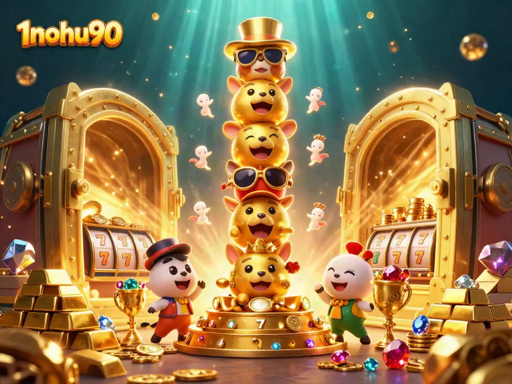 Engage in thrilling gameplay with 1nohu90, a vibrant 3D illustration brimming with slot treasures.