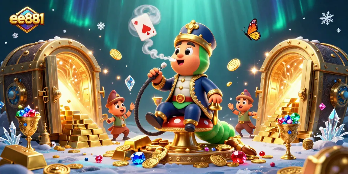 Experience the exciting world of ee881 as playful characters engage in high-stakes poker amid a vibrant casino atmosphere.