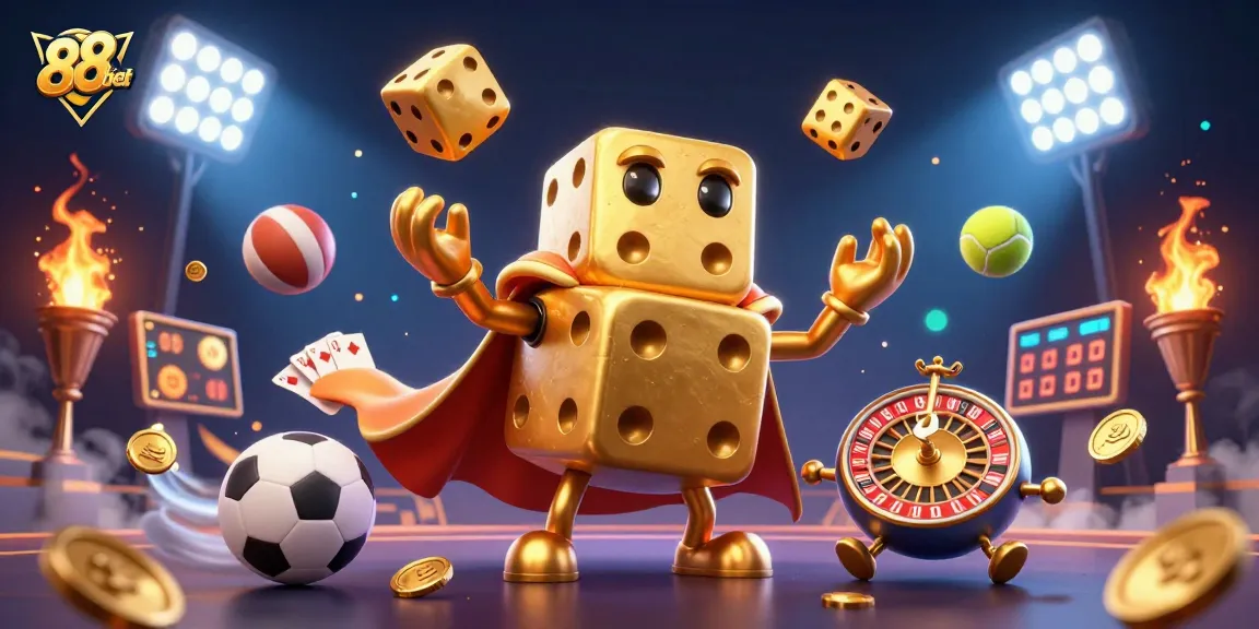 Win big with 88ibet in a dynamic sports betting scene featuring energetic casino elements.