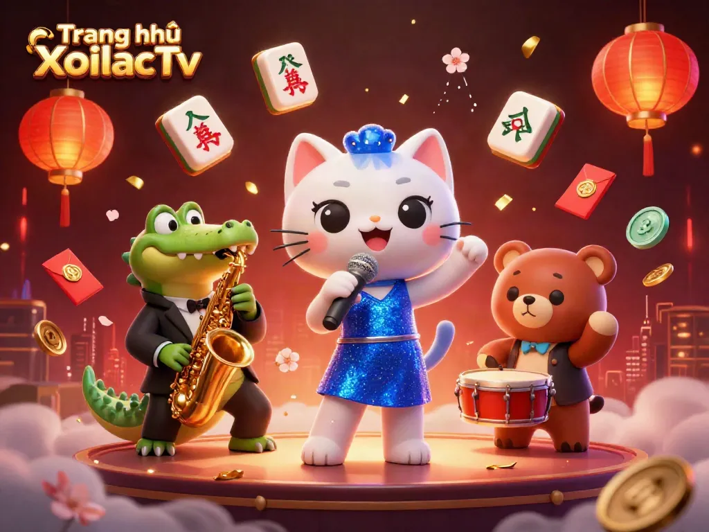 Engage with the exciting world of Trang chủ XoilacTv as the lively characters perform on stage amidst lavish casino elements.