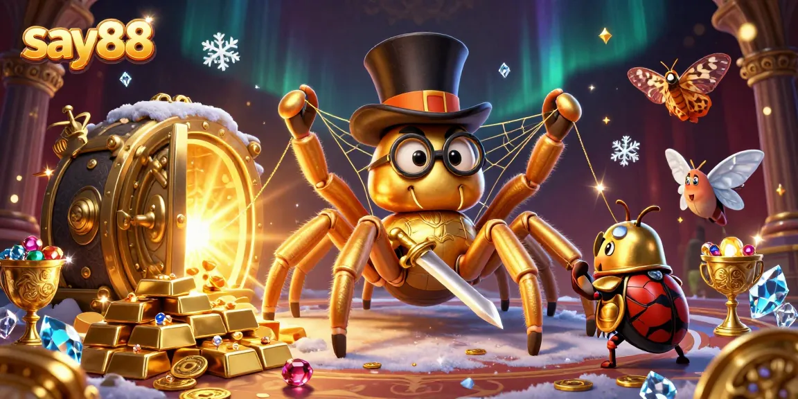 Experience thrilling gameplay at say88 with a golden spider weaving fortune in a casino.