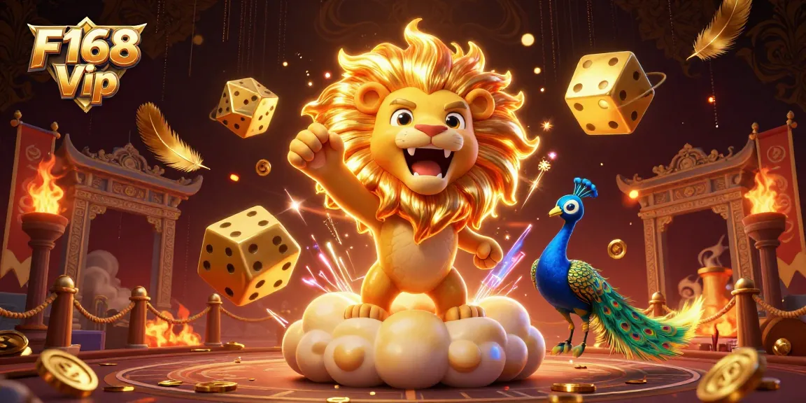 Experience winning thrills at F168 Vip with vibrant 3D illustration featuring gold coins and dynamic game elements.
