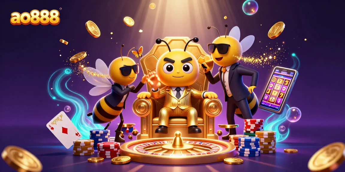 Win big with ao888 in this vibrant 3D casino illustration featuring a mob boss and gaming elements.