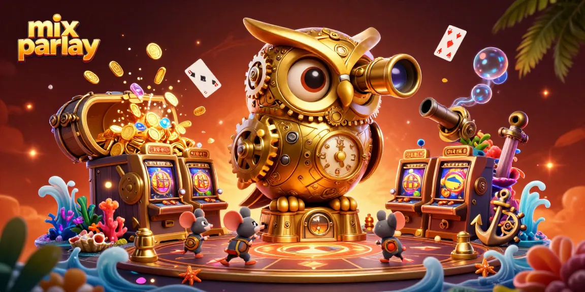 Jelajahi dunia mix parlay dalam ilustrasi 3D kasino menarik penuh elemen gemerlap.