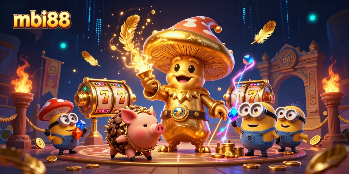 Experience thrilling magic at mbi88 with a golden wizard, casino treasures, and vibrant gaming action.