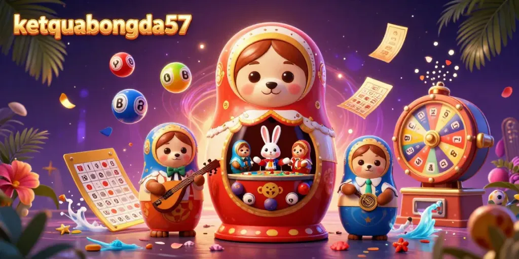 Experience ketquabongda57's vibrant lottery scene with playful bears and dynamic gaming elements.