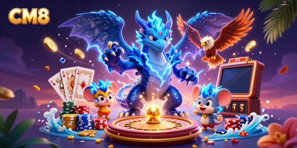 Engage with the thrilling world of CM8 featuring dynamic casino elements and iconic characters.