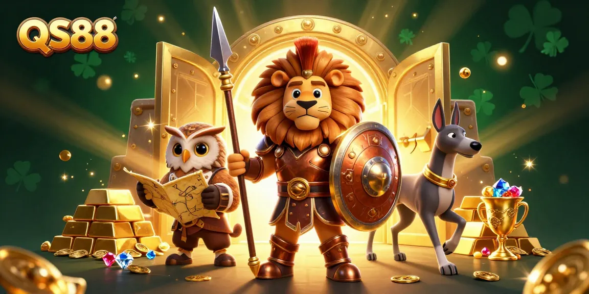 Experience thrilling gameplay with QS88 and whimsical characters in this vibrant casino scene.